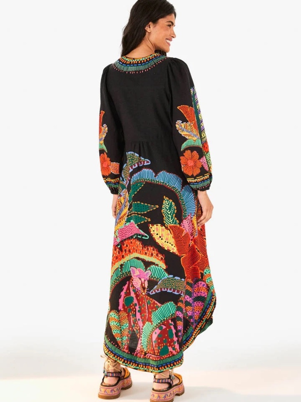FARM Rio Black Cool Leopards Maxi Dress with Multicolor Tropical Print - Picture 2 of 16